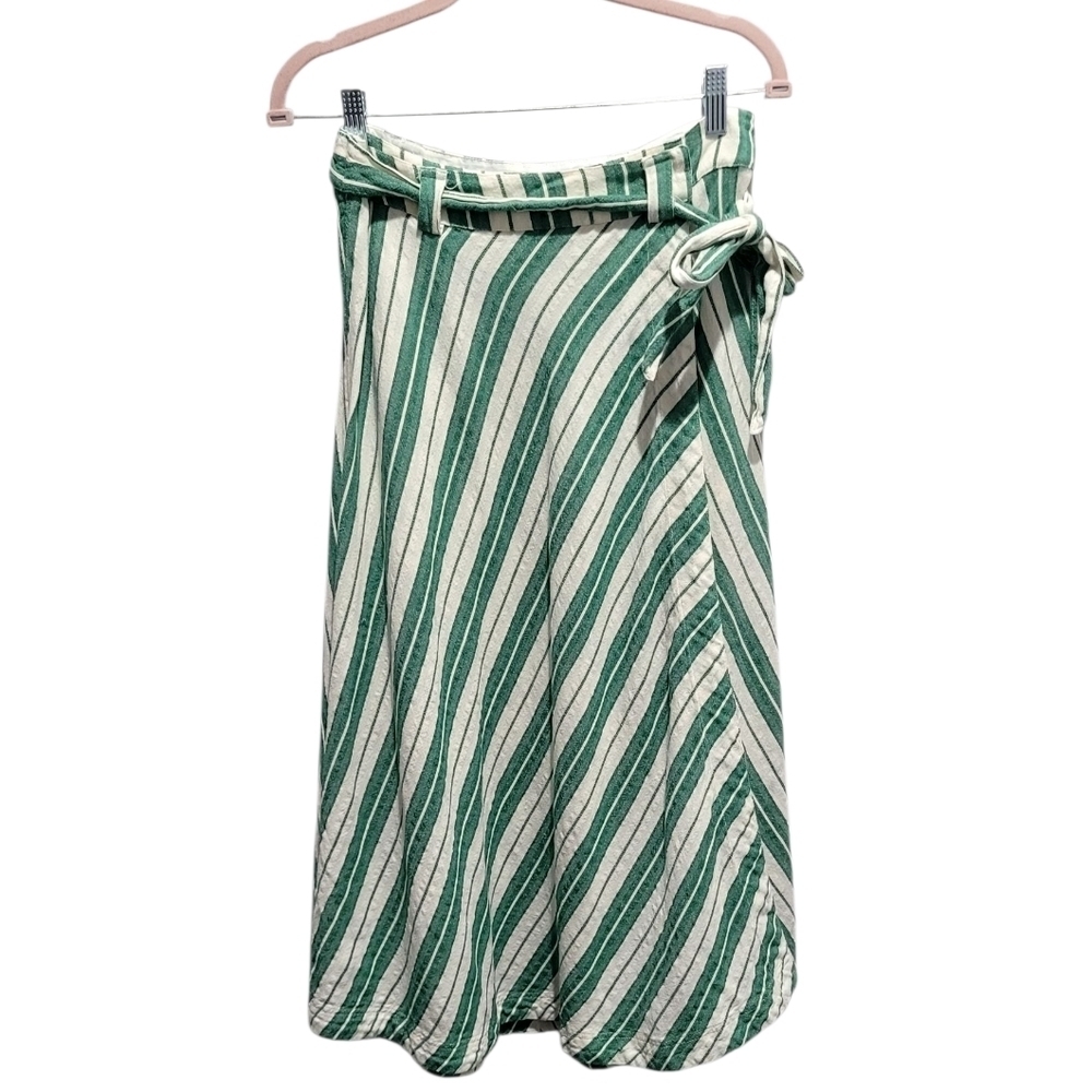 Anthropologie Green and Cream Striped Maxi Skirt